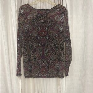 INC International Concepts Red and Gray Long Sleeve Blouse